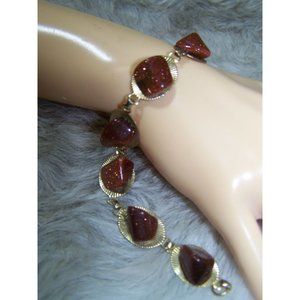 Vintage Bracelet Red Stones Link Glitter 7"